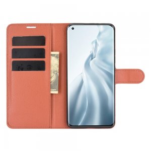 Чехол книжка для Xiaomi Mi 11 отделения для карт и подставка Коричневый