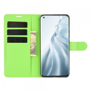 Чехол книжка для Xiaomi Mi 11 отделения для карт и подставка Зеленый