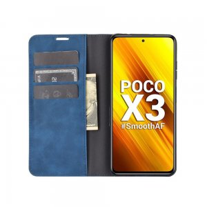 Чехол книжка для Xiaomi Poco X3 NFC с магнитом и отделением для карты - Синий