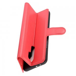 Чехол книжка для Xiaomi Redmi 9 отделения для карт и подставка Красный