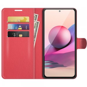 Чехол книжка для Xiaomi Redmi Note 10 отделения для карт и подставка Красный