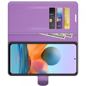 Чехол книжка для Xiaomi Redmi Note 10 Pro отделения для карт и подставка Фиолетовый