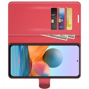 Чехол книжка для Xiaomi Redmi Note 10 Pro отделения для карт и подставка Красный