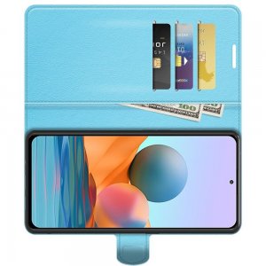 Чехол книжка для Xiaomi Redmi Note 10 Pro отделения для карт и подставка Синий