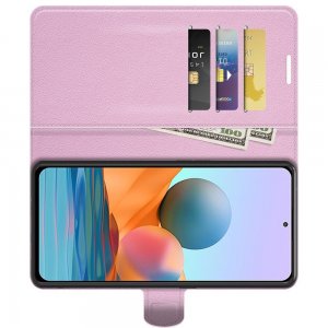 Чехол книжка для Xiaomi Redmi Note 10 Pro отделения для карт и подставка Светло Розовый