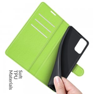 Чехол книжка для Xiaomi Redmi Note 10T / POCO M3 PRO отделения для карт и подставка Зеленый