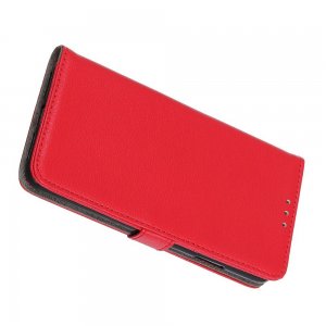Чехол книжка для Xiaomi Redmi Note 9 Pro отделения для карт и подставка Красный