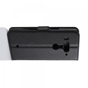 Чехол книжка кошелек с отделениями для карт и подставкой для HTC U12 Plus - Черный
