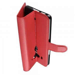 Чехол книжка кошелек с отделениями для карт и подставкой для HTC U12 Plus - Красный