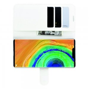 Чехол книжка кошелек с отделениями для карт и подставкой для Huawei Mate 30 Pro - Белый