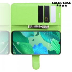 Чехол книжка кошелек с отделениями для карт и подставкой для Huawei nova 5 - Зеленый
