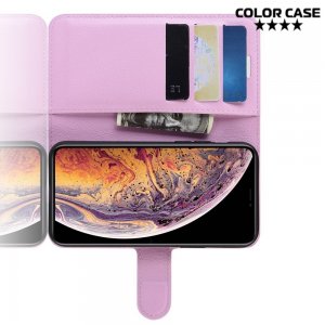 Чехол книжка кошелек с отделениями для карт и подставкой для iPhone 11 Pro Max - Розовый