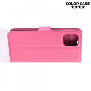 Чехол книжка кошелек с отделениями для карт и подставкой для iPhone 11 - Розовый