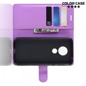 Чехол книжка кошелек с отделениями для карт и подставкой для Motorola Moto G7 Power - Фиолетовый
