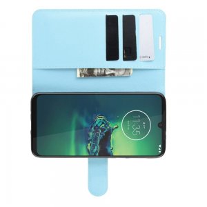 Чехол книжка кошелек с отделениями для карт и подставкой для Motorola Moto G8 Plus - Голубой