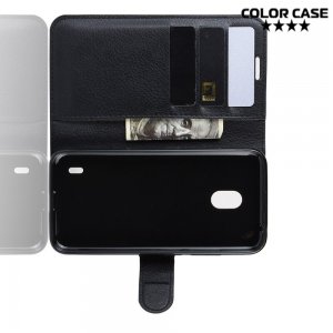 Чехол книжка кошелек с отделениями для карт и подставкой для Nokia 2.2 - Черный