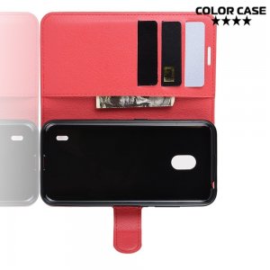 Чехол книжка кошелек с отделениями для карт и подставкой для Nokia 2.2 - Красный