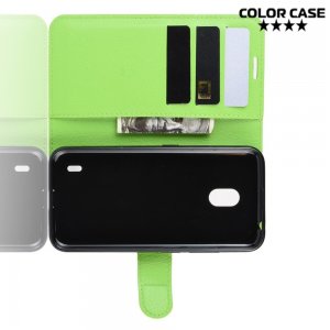 Чехол книжка кошелек с отделениями для карт и подставкой для Nokia 2.2 - Зеленый