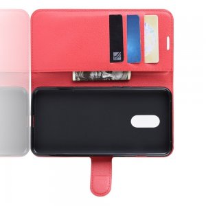 Чехол книжка кошелек с отделениями для карт и подставкой для OnePlus 7 - Красный
