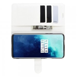 Чехол книжка кошелек с отделениями для карт и подставкой для OnePlus 7T Pro - Белый