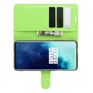 Чехол книжка кошелек с отделениями для карт и подставкой для OnePlus 7T Pro - Зеленый