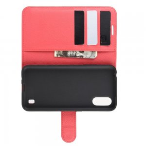 Чехол книжка кошелек с отделениями для карт и подставкой для Samsung Galaxy A01 - Красный