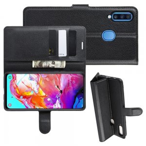 Чехол книжка кошелек с отделениями для карт и подставкой для Samsung Galaxy A20s - Черный