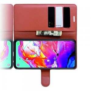 Чехол книжка кошелек с отделениями для карт и подставкой для Samsung Galaxy A20s - Коричневый