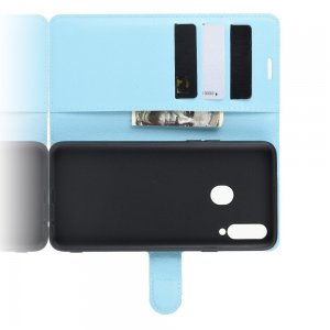 Чехол книжка кошелек с отделениями для карт и подставкой для Samsung Galaxy A20s - Синий
