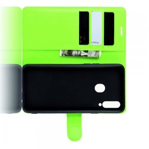 Чехол книжка кошелек с отделениями для карт и подставкой для Samsung Galaxy A20s - Зеленый