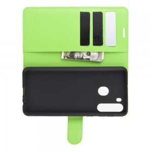 Чехол книжка кошелек с отделениями для карт и подставкой для Samsung Galaxy A21 - Зеленый