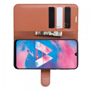 Чехол книжка кошелек с отделениями для карт и подставкой для Samsung Galaxy M30s - Коричневый
