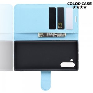 Чехол книжка кошелек с отделениями для карт и подставкой для Samsung Galaxy Note 10 - Голубой
