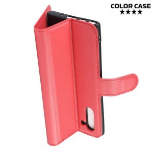 Чехол книжка кошелек с отделениями для карт и подставкой для Samsung Galaxy Note 10 - Красный