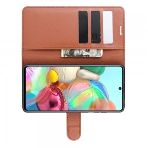 Чехол книжка кошелек с отделениями для карт и подставкой для Samsung Galaxy Note 10 Lite - Коричневый