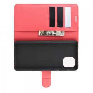 Чехол книжка кошелек с отделениями для карт и подставкой для Samsung Galaxy Note 10 Lite - Красный