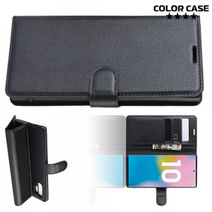 Чехол книжка кошелек с отделениями для карт и подставкой для Samsung Galaxy Note 10 Plus - Черный