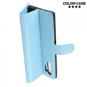 Чехол книжка кошелек с отделениями для карт и подставкой для Samsung Galaxy Note 10 Plus - Голубой
