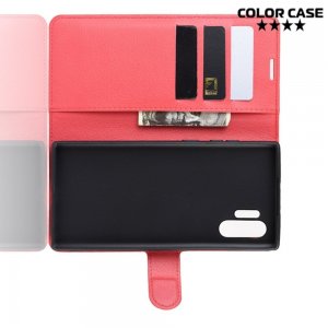 Чехол книжка кошелек с отделениями для карт и подставкой для Samsung Galaxy Note 10 Plus - Красный