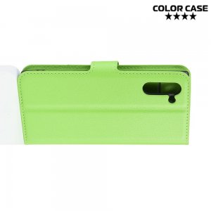Чехол книжка кошелек с отделениями для карт и подставкой для Samsung Galaxy Note 10 - Зеленый