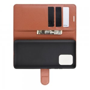 Чехол книжка кошелек с отделениями для карт и подставкой для Samsung Galaxy S10 Lite - Коричневый