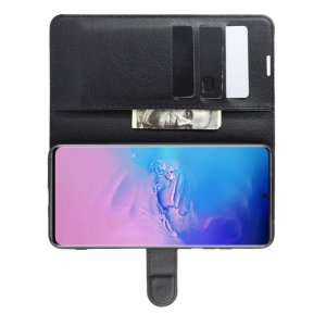 Чехол книжка кошелек с отделениями для карт и подставкой для Samsung Galaxy S20 Ultra - Черный