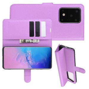 Чехол книжка кошелек с отделениями для карт и подставкой для Samsung Galaxy S20 Ultra - Фиолетовый
