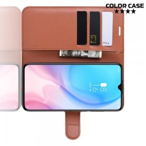 Чехол книжка кошелек с отделениями для карт и подставкой для Xiaomi Mi 9 lite - Коричневый