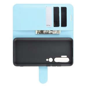 Чехол книжка кошелек с отделениями для карт и подставкой для Xiaomi Mi Note 10 - Голубой