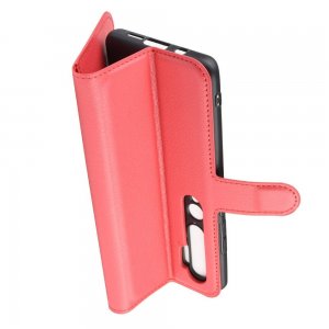 Чехол книжка кошелек с отделениями для карт и подставкой для Xiaomi Mi Note 10 - Красный
