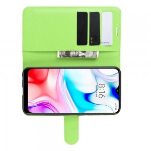 Чехол книжка кошелек с отделениями для карт и подставкой для Xiaomi Redmi 8 - Зеленый