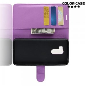 Чехол книжка кошелек с отделениями для карт и подставкой для Xiaomi Redmi Note 8 Pro - Фиолетовый
