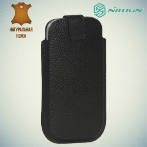 Чехол карман для телефона из натуральной кожи - черный