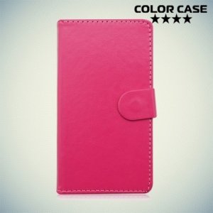 Чехол книжка для телефона 5.5 дюймов универсальный - Ярко розовый